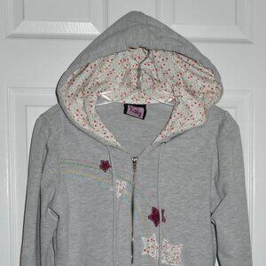 SO CUTE L.A. KITTY FLOWERS FLORAL STARS & INSIDE HOODIE ZIP JACKET JR S APPLIQUE